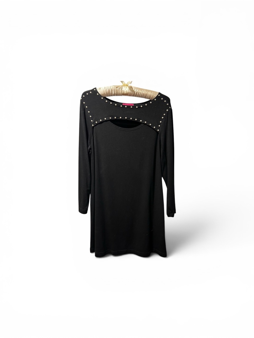 Black Stud-Embellished Long-Sleeve Blouse